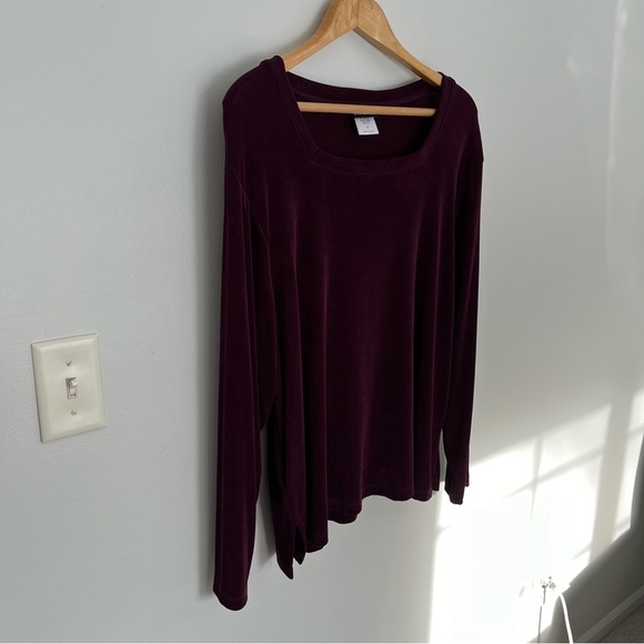 Citiknits Womens Square Neck Top Size 1X Slinky Long Sleeve Wine Color - Picture 4 of 10